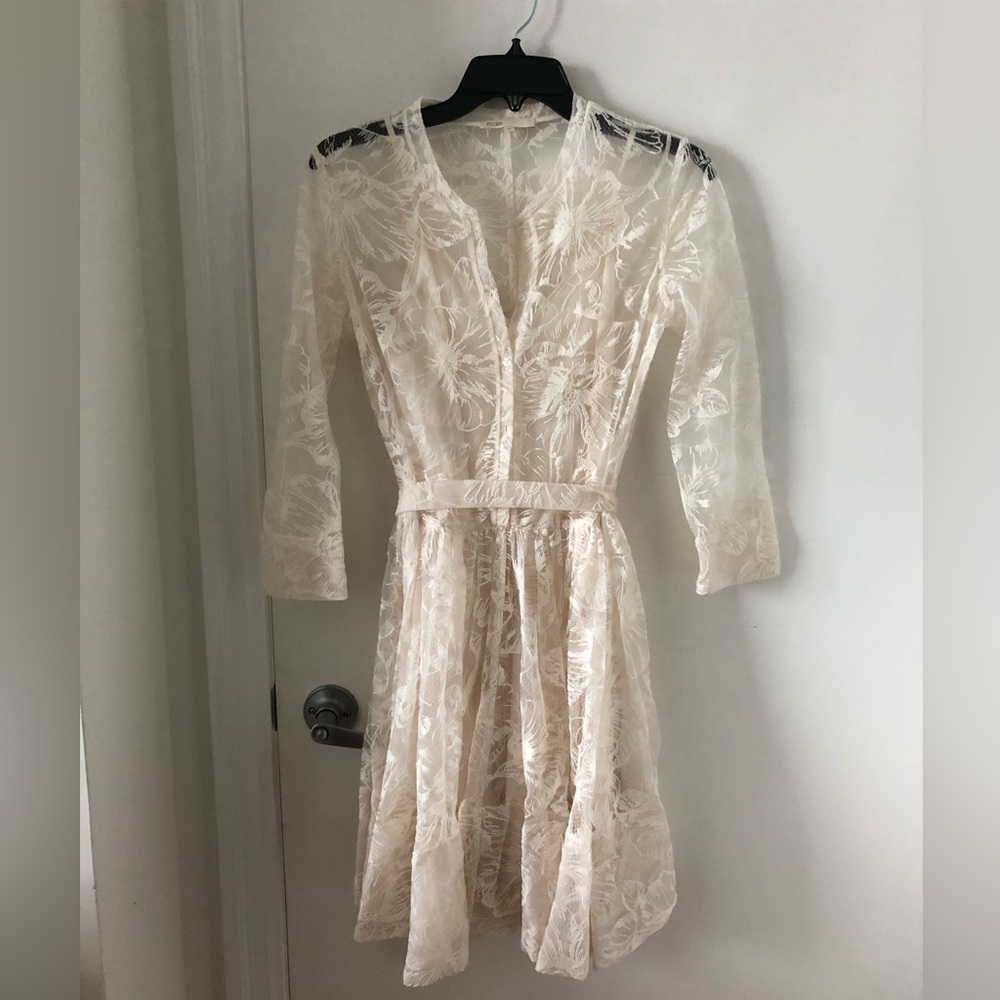 Maje Engagement party, bridal shower, rehearsal dinner white lace dress size 38